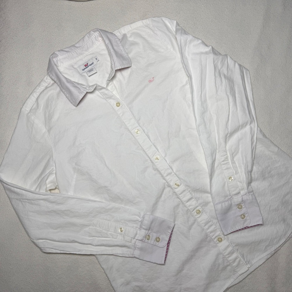 Vineyard Vines Womens White Cotton Oxford Button Down Shirt Silk Trim Size 12